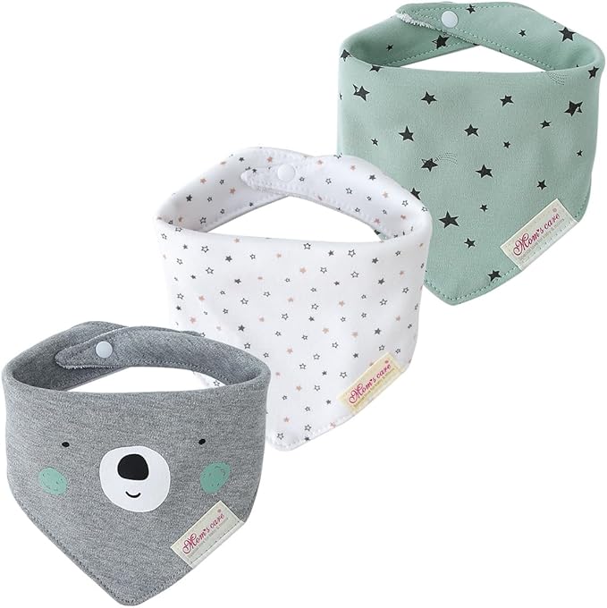 JN&LULU 3 Pack Newborn Baby Bibs Bandana Drool Bibs for Drooling Cotton Baby Gifts (Moon Star)