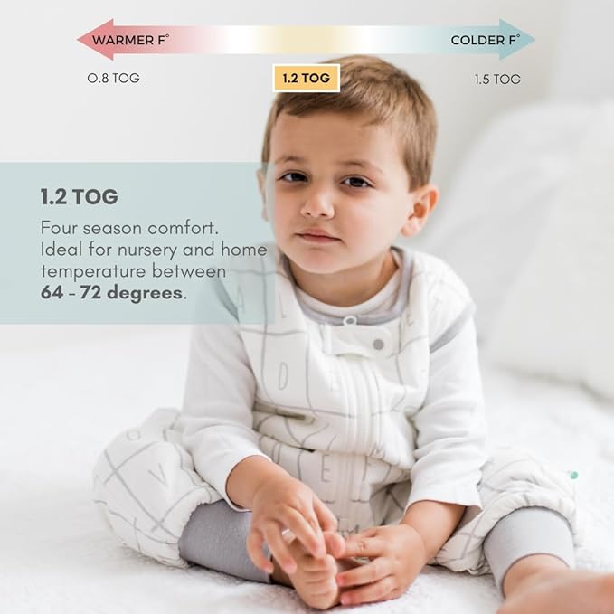 Tealbee Dreamsuit Toddler Sleep Sack with Feet – Walker Sleep Bag with Legs, Rayon made from Bamboo, All Season 1.2 TOG, 2-Way Zipper, 2T-3T - Alphabet