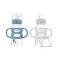 Dr. Brown's Wide-Neck Sippy Spout Bottle with Handles, Blue & Gray, 2-Pack