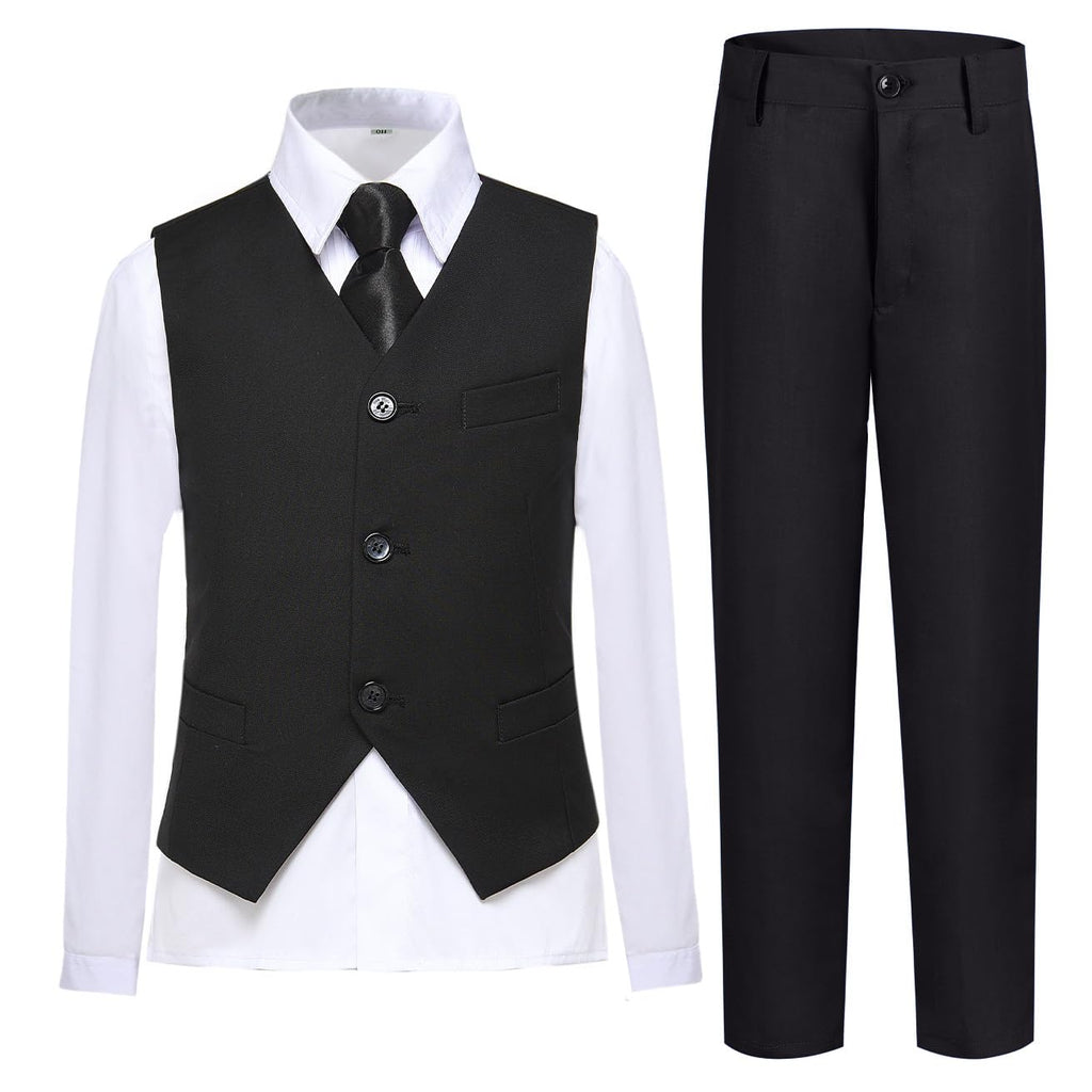 Lycody Boys Suit Vest Set Formal Dress Suits Wedding Outfit, Black, Size 16