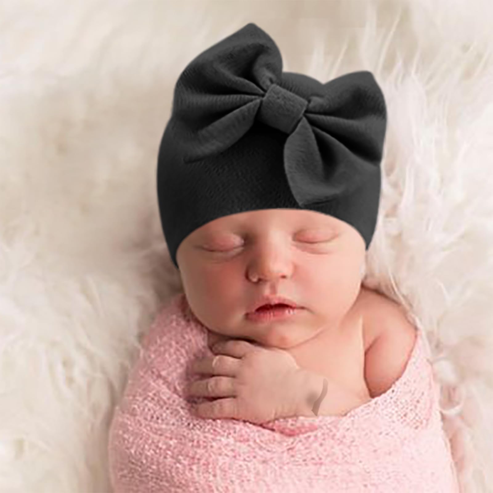 BQUBO Newborn Baby Hats Mittens Set Hospital Hat Beanie Infant Bow Hats Baby Cotton Gloves No Scratch Mittens for 0-6 Months