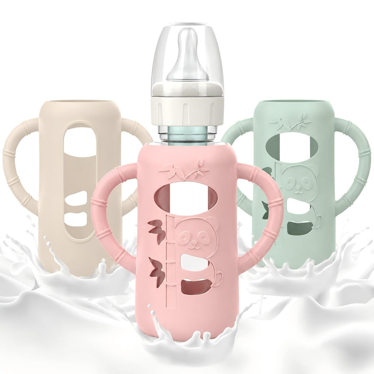 for Dr. Brown's Glass Bottles 8 oz, 3-Pack Silicone Sleeves with Handles