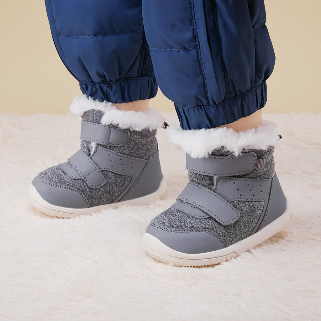 BMCiTYBM Baby Snow Winter Boots Boys Girls Shoes Warm Double Strap Non Slip First Walking Infant 6 9 12 18 24 Months Grey Size 6-12 Months Infant