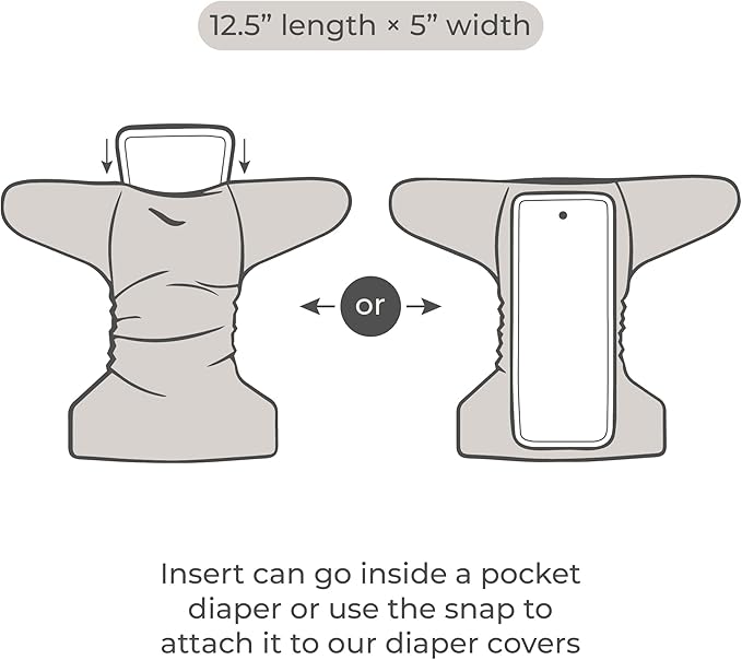 Nora's Nursery Hemp Inserts for Cloth Diapers – 4-Layer Super Absorbent, Washable & Reusable Diaper Liners with Snap - 13" x 15" - Perfect Fit for All Cloth Diaper Sizes - 5 Pack