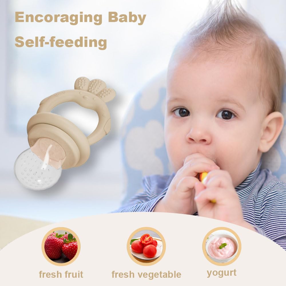 Baby Food Fruit Feeder with Freezer Tray Breastmilk Popsicle Molds Silicone Fruit Feeder for Self Feeding Teething Relief Toys (Yellow)