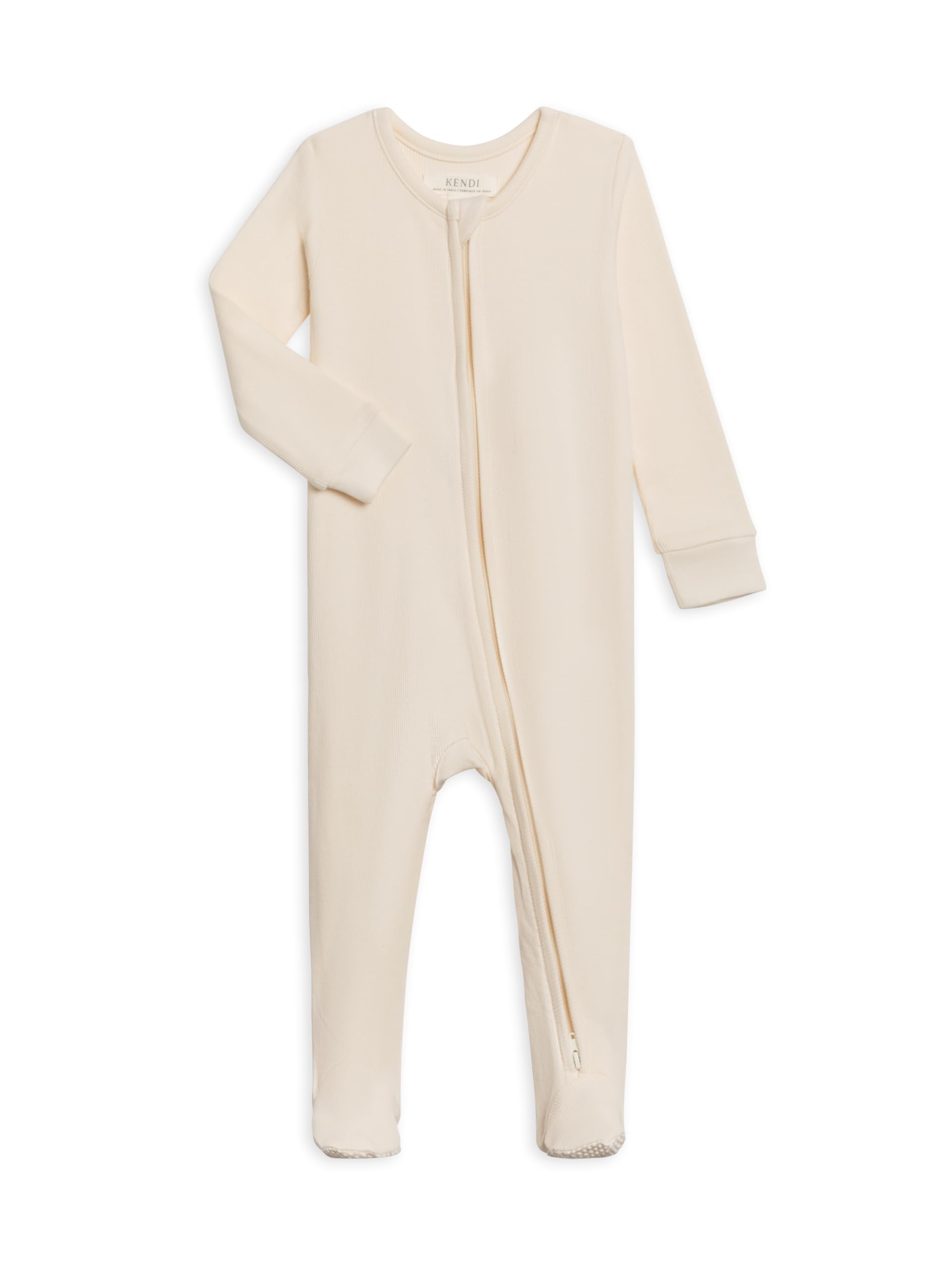 Colored Organics KENDI Zip Sleeper - Ivory Ribbed 12-18M