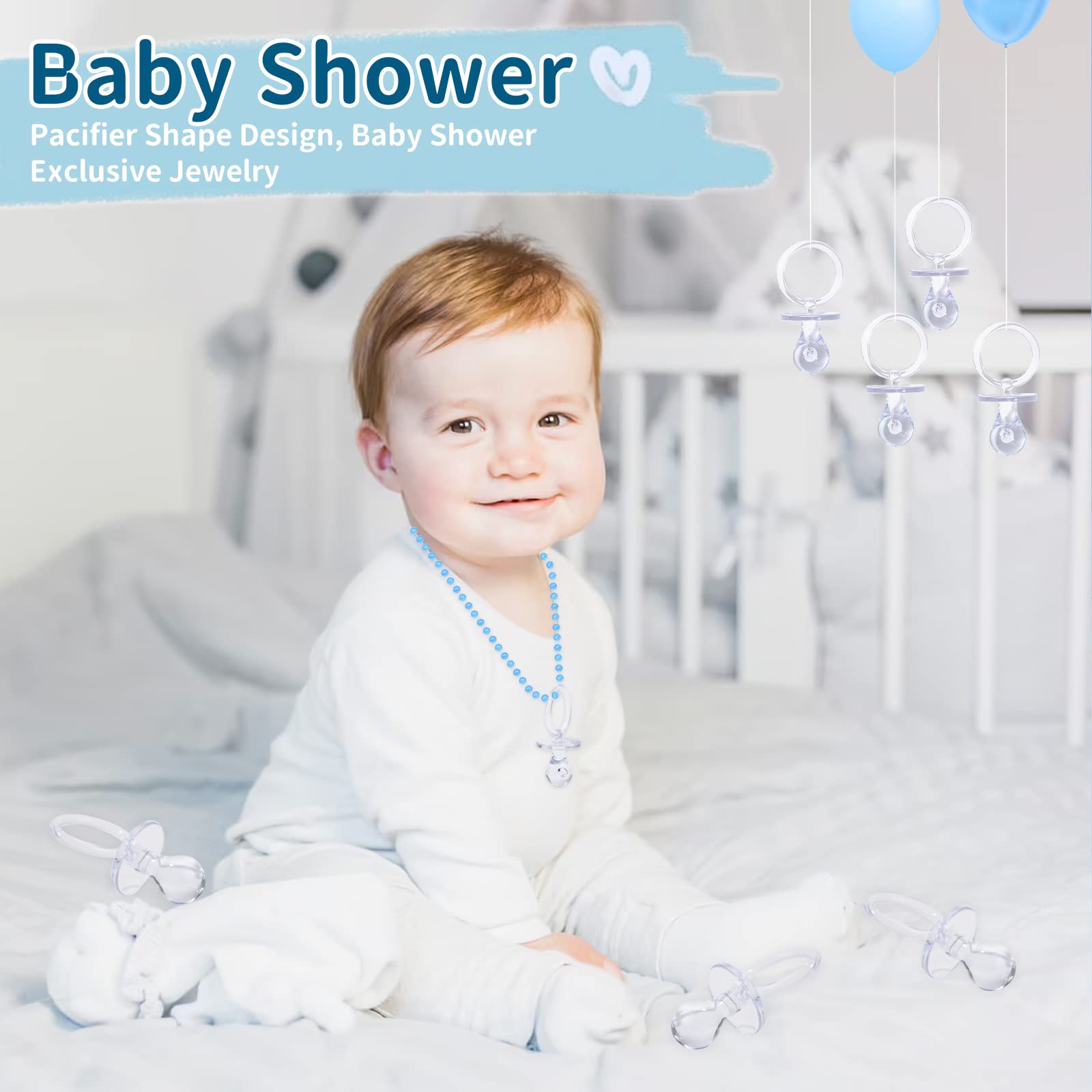 72 Pcs Baby Shower Pacifiers, 2.75’’ Plastic Pacifiers for Baby Shower Game, Baby Shower Decoration DIY, Gender Reveal Party Table Scatter/Baby Shower Party Favors, Clear Pacifiers for Baby Shower