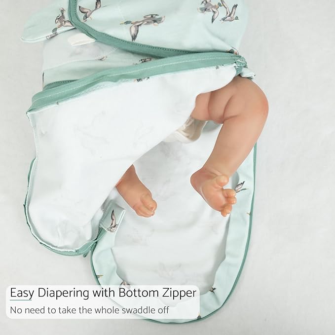LollyBanks Baby Swaddles, 100% Organic Cotton Swaddle for Newborns Boys and Girls, 0-3 Months Swaddle Sacks with Easy Change Zipper, Newborn Swaddle Baby Registry (Mallard Duck Print)