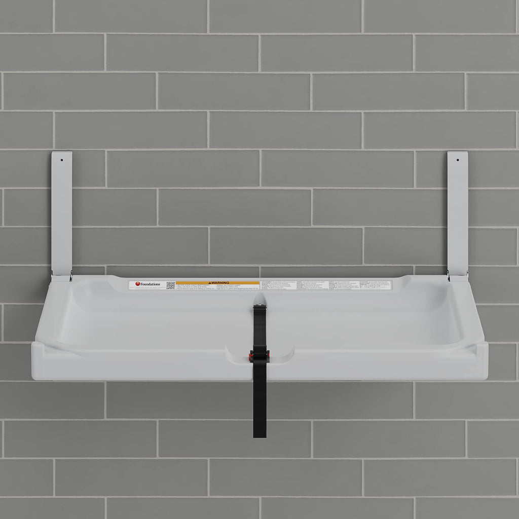 Foundations Elements Horizontal Wall-Mounted Baby Diaper Changing Station, Heavy Duty Stainless Steel Hinge, Oversized Changing Surface, Easy Installation, Gray (300-EH-01)