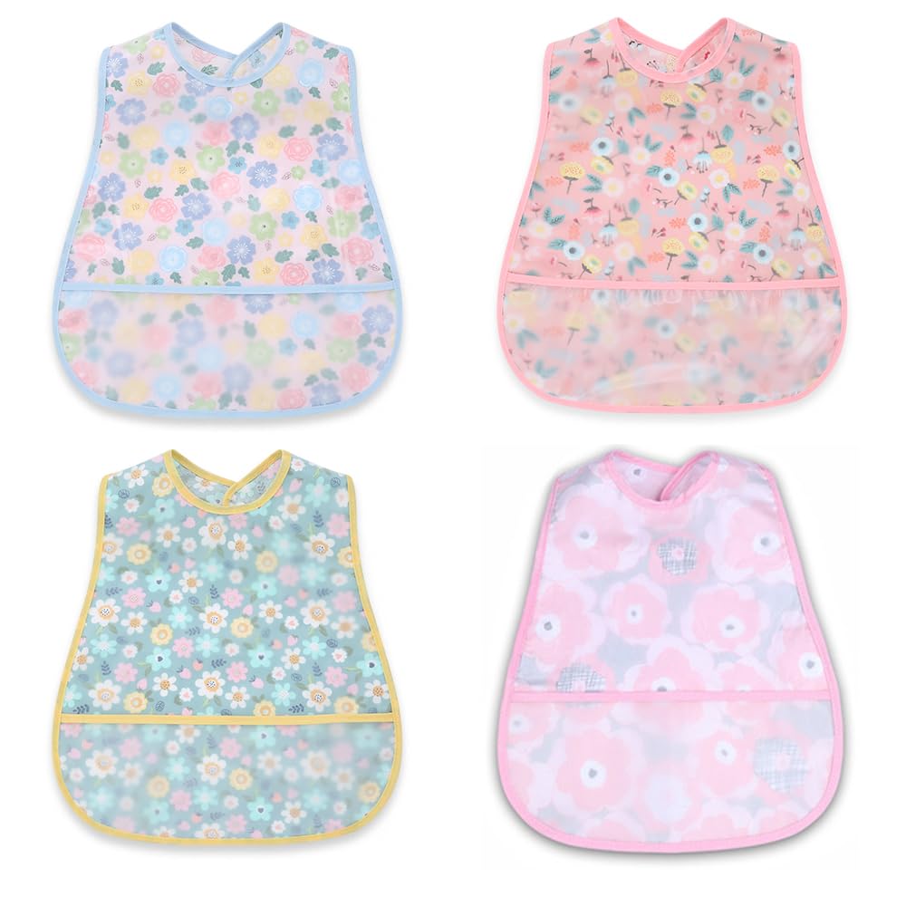 norinori Baby bibs Waterproof Toddler bib - Feeding bib with Pocket for Infant Boy Girl Washable 6-42M