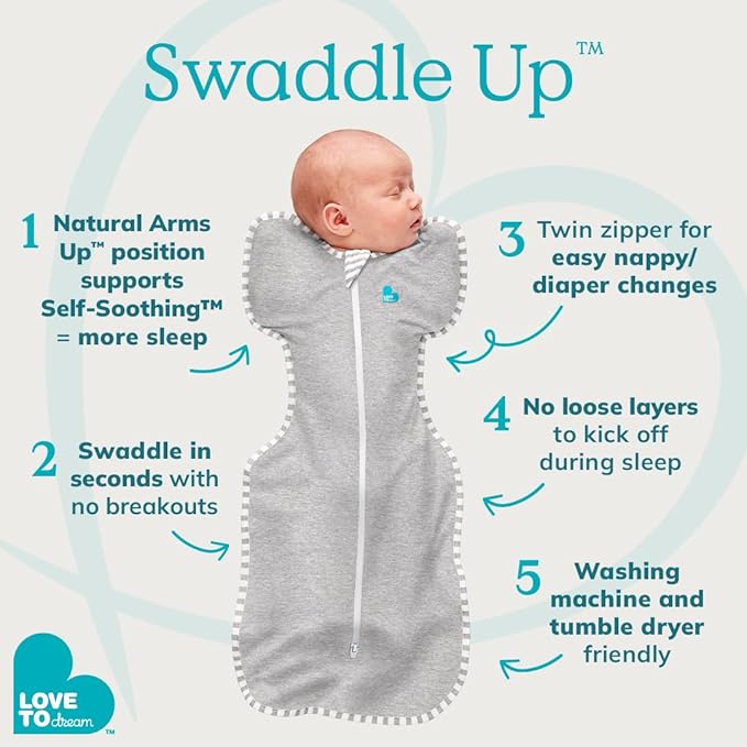Love to Dream Swaddle UP, Baby Sleep Sack, Self-Soothing Swaddles for Newborns, Improves Sleep, Snug Fit Helps Calm Startle Reflex, New Born Essentials for Baby, Small 8-13lbs, Gray