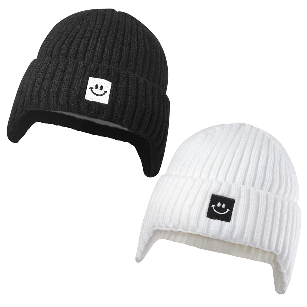 MaxNova Knit Ski Hat 3-8T Black/White 2 Pack