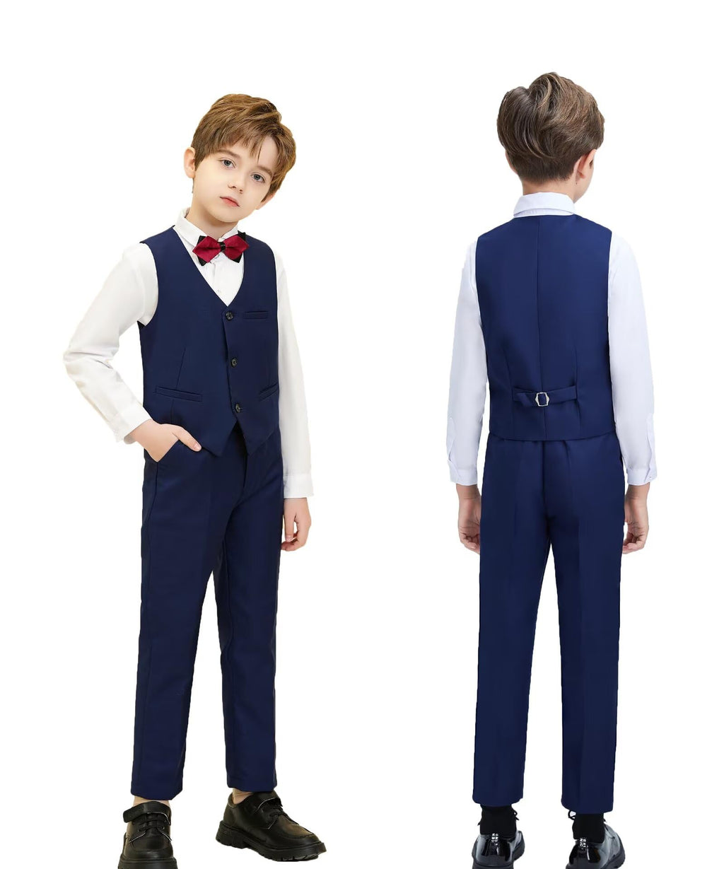 Boys Suit Slim 6 Piece Formal Kids Tux Suits Prom Boy Outfit Navy Blue 16