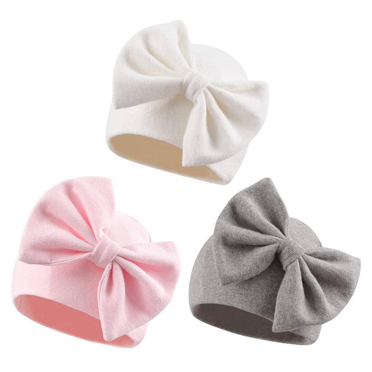 Bamery Newborn Baby Girl Hat Cotton Baby Bow Beanie Preemie Hats Spring Infant Hats for Girls 0-12 Months (US, Age, Preemie, 4PACK-B)