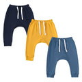 SOBOWO Baby Boy Pants 12-18 Months Toddler 3-Pack Joggers Infant Baby Cotton Harem Pants for Toddler Boys Girls 0-3T Interlock 195 GSM(12-18 Months, Navy/Yellow/Blue)