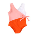 Happy Town Toddler Swimsuit Girl One Piece Bathing Suit Color Block Swimwear Baby Summer Beach Wear(6-7 Years,White Pink Orange)