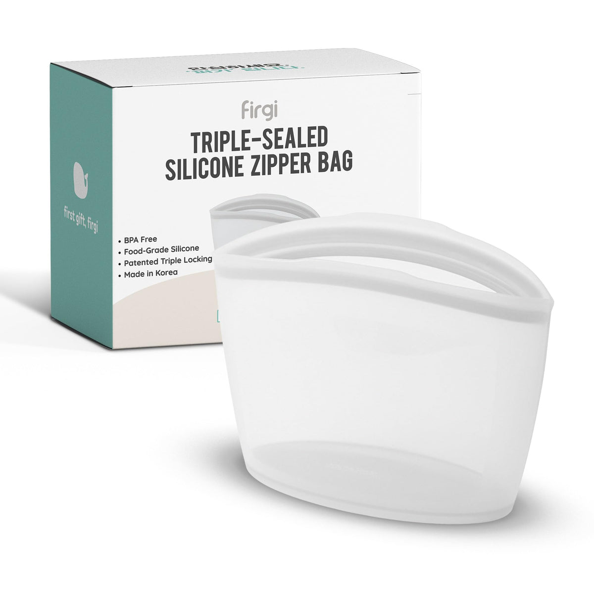 FIRGI Reusable Silicone Food Storage Bags, 3-Pack Variety Set (2, 3.5, 6 Cups), Made in Korea BPA-Free Silicone, Triple-Airtight Freezer Bags, Microwave Safe, Sous Vide, Zip Lock Pouch, White