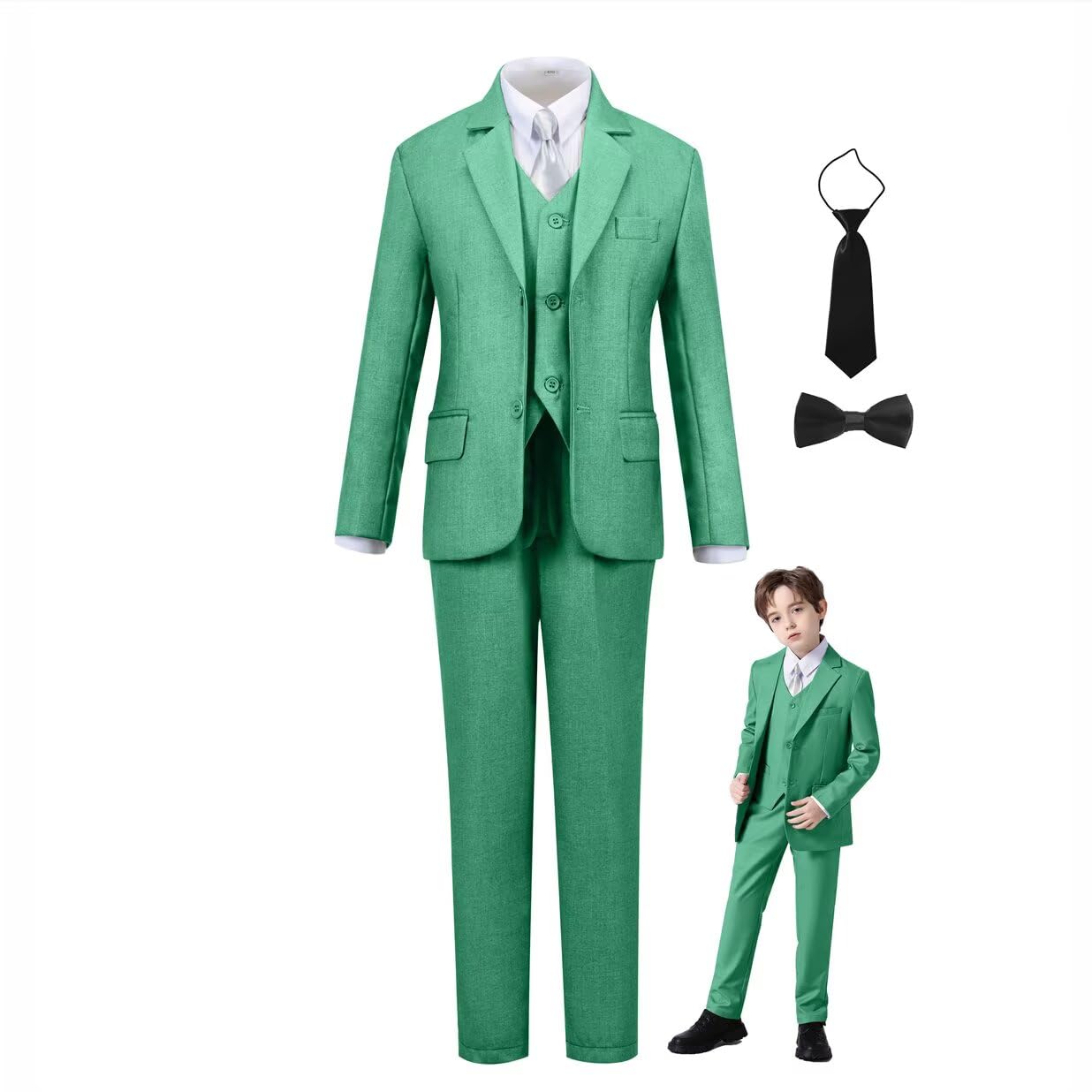 Boy's 6 Piece Suit Classic Fit Suit Set Tuxedo Boy Outfit Green 20