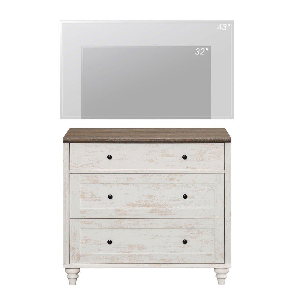 WAMPAT Baby Dresser for Bedroom with 3 Drawers, Kids Dressers with Wide Chest of Drawers, Farmhouse Wooden Closet Storage Organizer, Small Dressers for Living Room, Nursery, Hallway, Rustic White