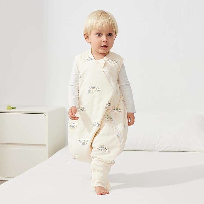 Duomiaomiao 1.5 TOG Toddler Sleep Sack 36-48 Months 100% Cotton Four Season Side Open Zipper Baby Sleep Sack with Feet, Breathable Toddler Wearable Blanket