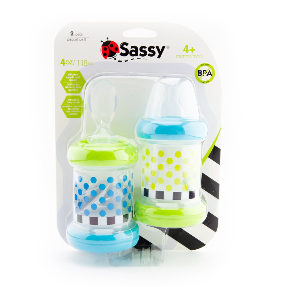 Sassy Baby Food Nurser – 4+ Months Set of 2- 4oz 100% Silicone Nipple and Spoon BPA-Free (30182)