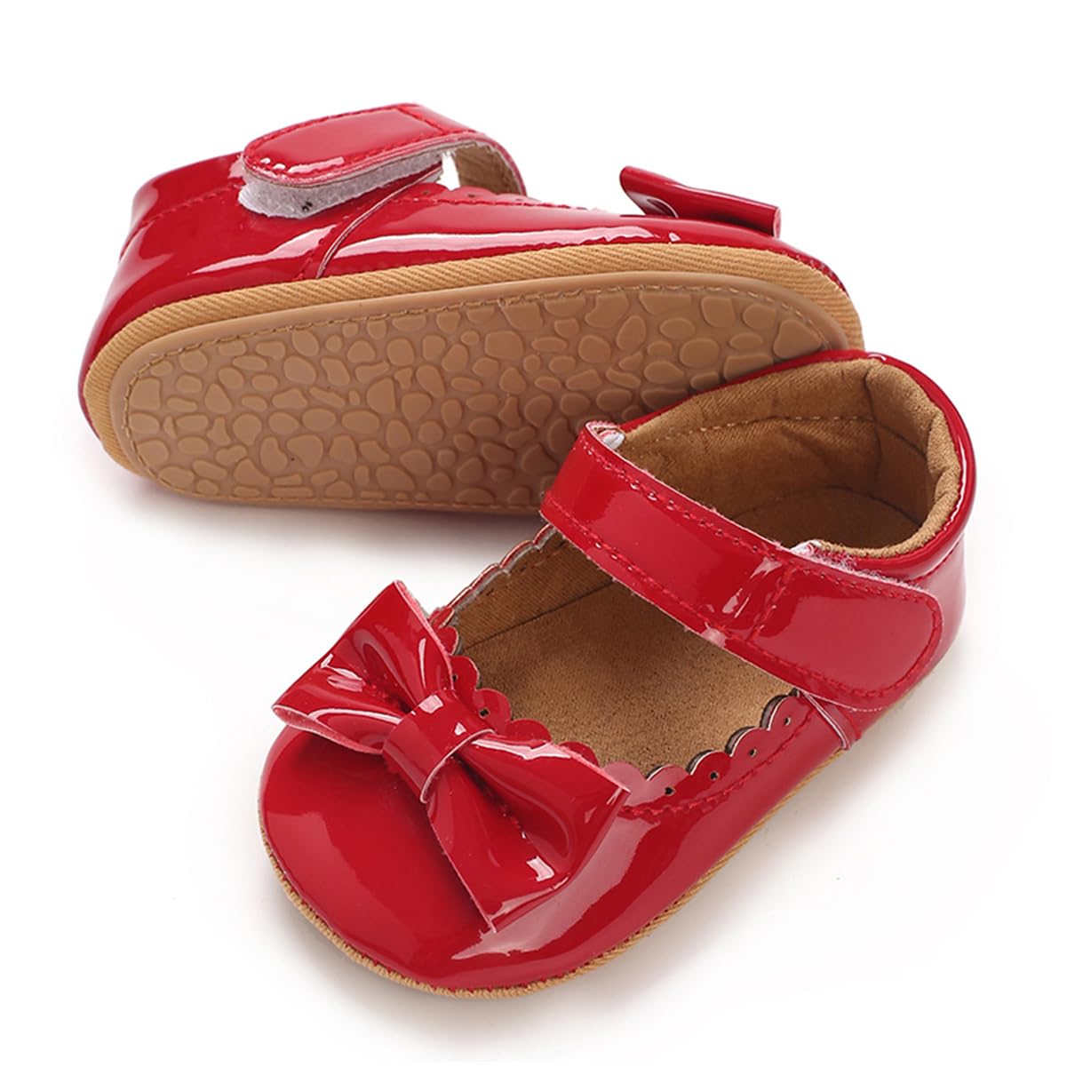 COSANKIM Baby Girls Mary Jane Flats Shoes Anti-Slip Rubber Sole Infant Toddler Princess Wedding Dress Shoes (6-12 Months Infant,08/Red)