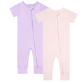 GUISBY Baby Cotton Footless Zipper Pajamas, Pale Pink+Light Purple, 18-24M