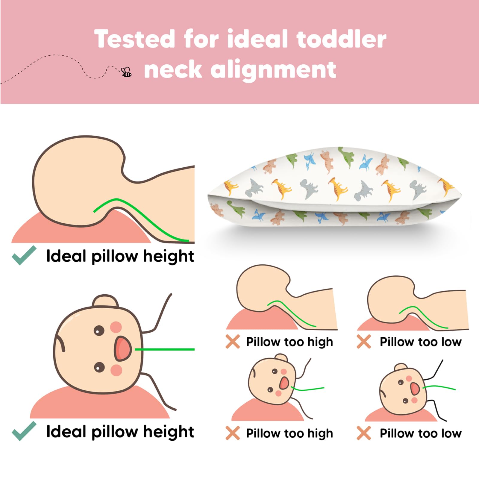 Toddler Pillow with Pillowcase, 13x18 My Little Dreamy Pillow (Roarsome)