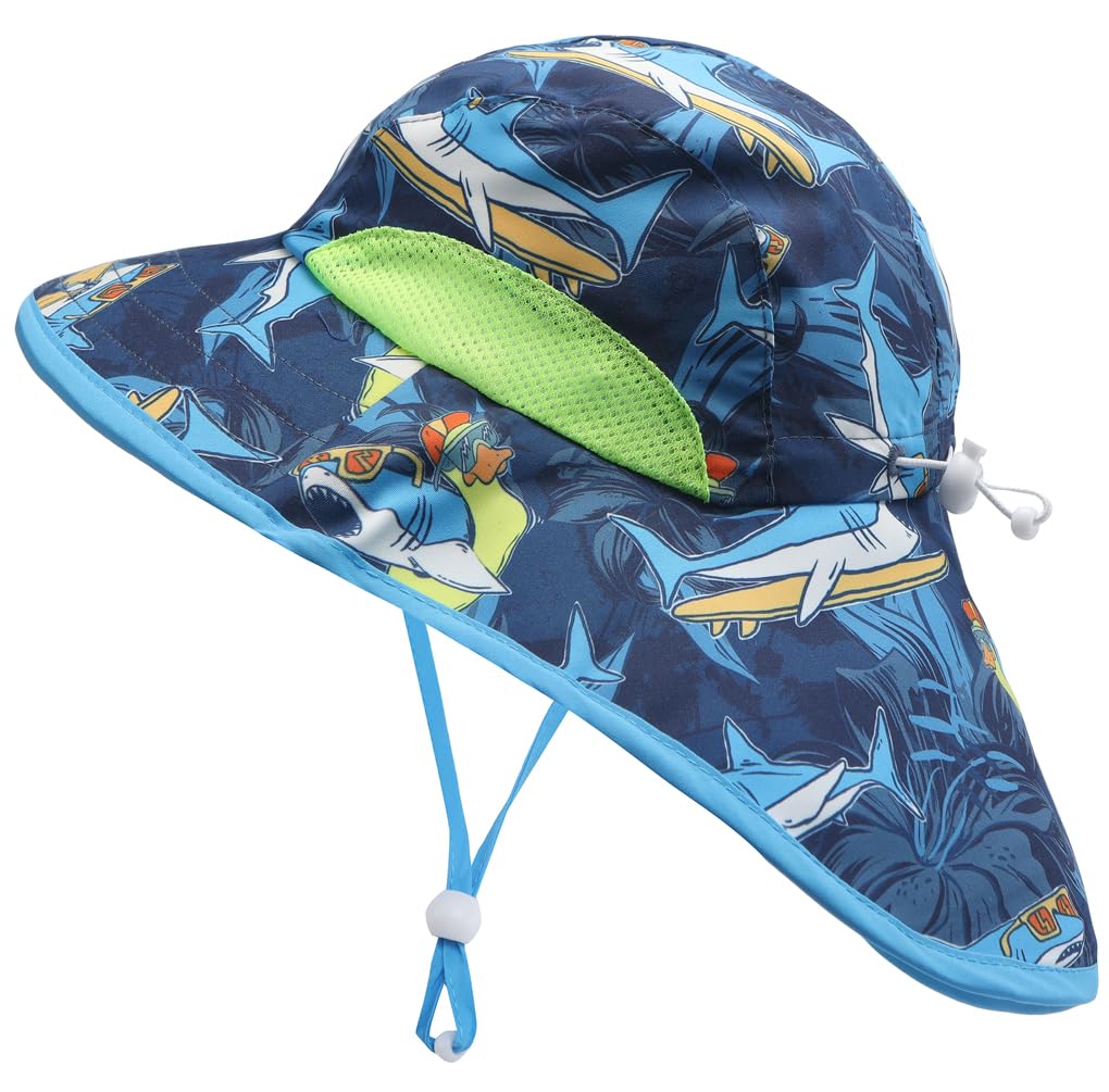 Toddler Baby Boys Swimsuit Rashguard One Piece Zipper Bathing Suit with Sun Hat Infant Swimwear Sunsuit UPF 50+（Surf Shark，18-24 Months）