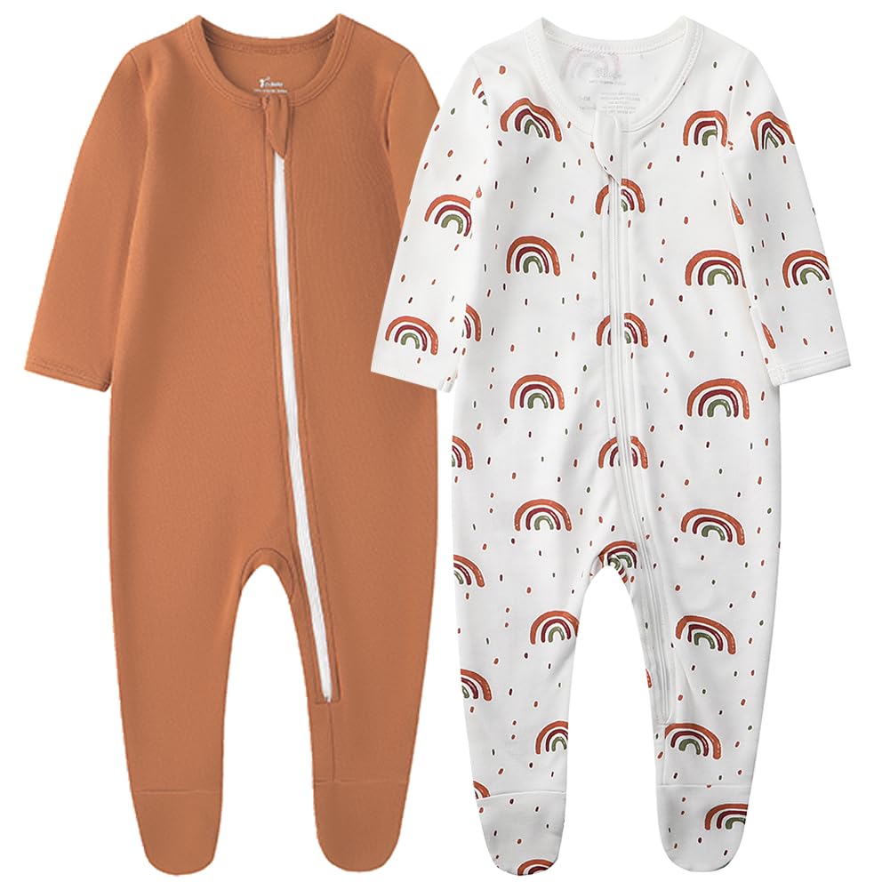 O2 BABY Baby Boys Girls Organic Cotton Zip Front Sleeper Pajamas, Footed Sleep 'n Play （3-6Months, Blue）