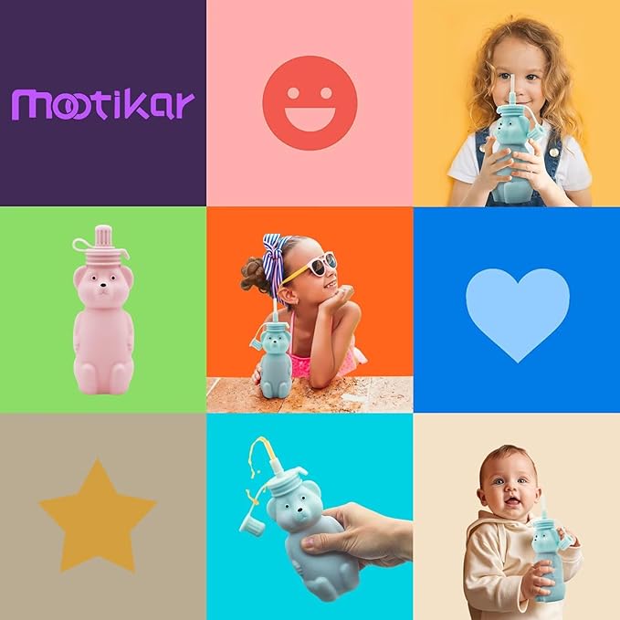 Honey Bear Silicone Straw Cup, Babies Water Drinking Cup, 8-Ounce Therapy Sippy Bottles for Speech and Feeding Training, BPA Free & Dishwasher Safe (PINK)