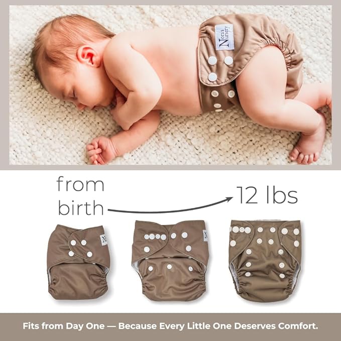 Nora's Nursery Newborn All-in-One Cloth Diaper 14-Pack with Diaper Pod for Clean Storage - Waterproof, Washable, Reusable, and Adjustable for Babies Under 12lbs - Blushing Blooms