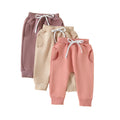 Sejardin Toddler Baby Boy Girl Pants 3 Pack Solid Color Elastic Waist Jogger Sweatpants Newborn Infant Casual Bottoms (Apricot Pink Purple, 18-24 Months)