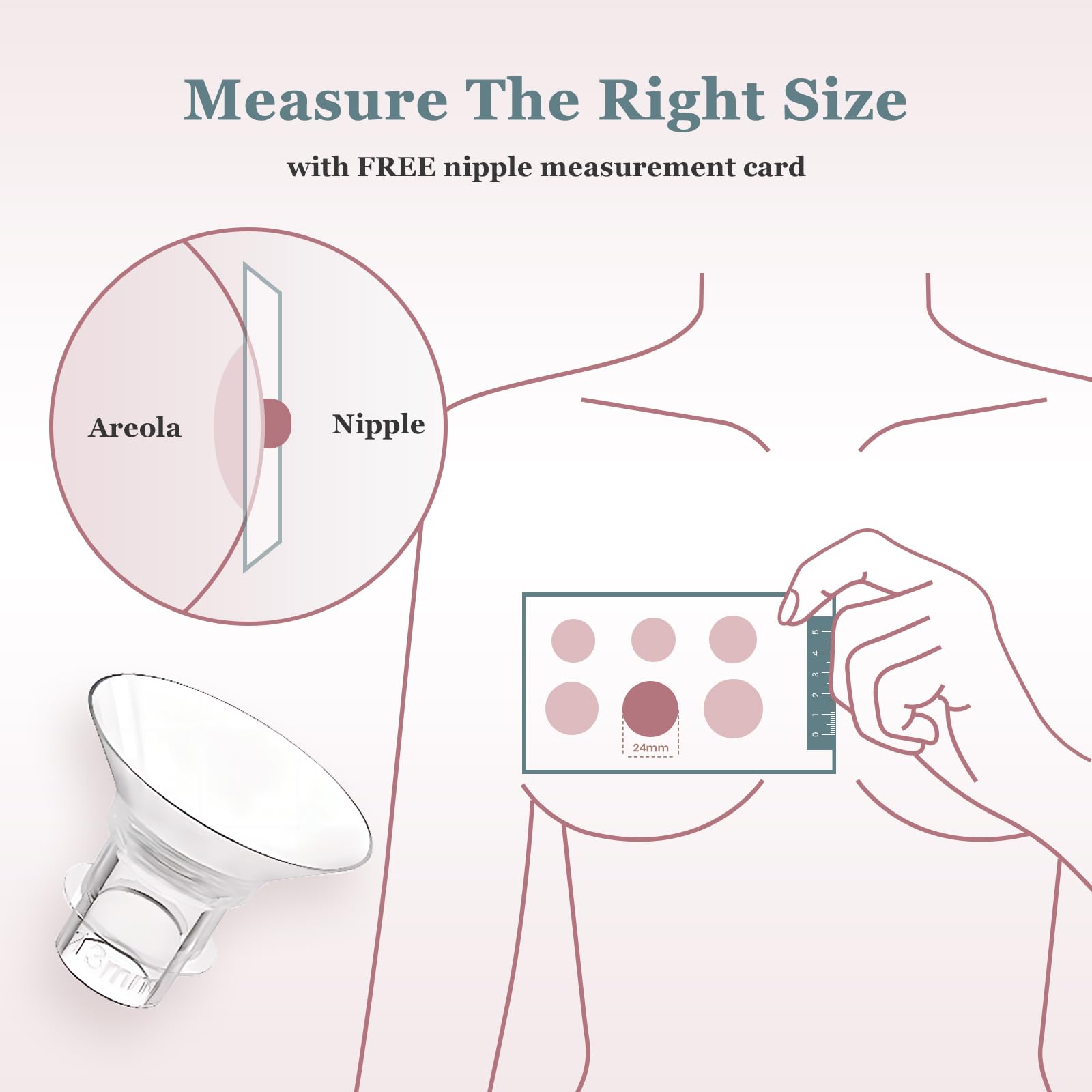 Flange Insert 10PCS 13/15/17/19/21mm for 24mm Flanges/Shields of Most Breast Pumps,Essential Flange Sizing Kit for Breast Pump Replacement Accessories with Nipple Ruler, Cleaning Brush