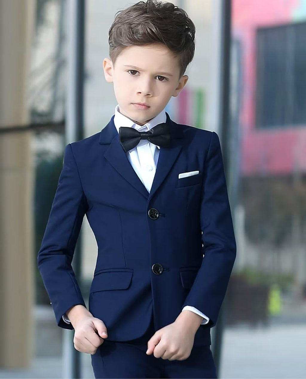 Kids Tuxedo Navy Blue Ring Bearer Outfit Slim Fit 5T Suit for Boys