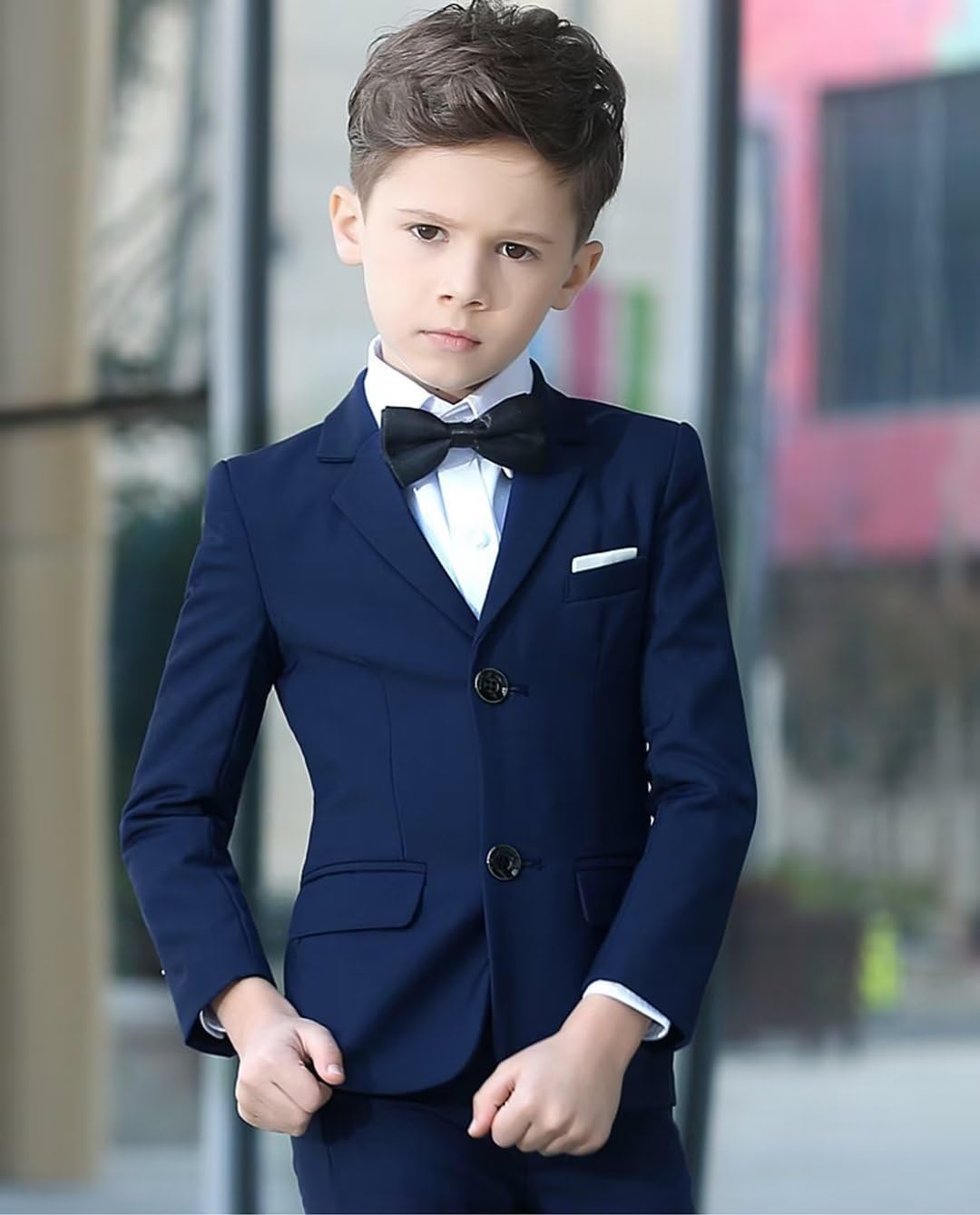 Kids Tuxedo Navy Blue Ring Bearer Outfit Slim Fit 5T Suit for Boys