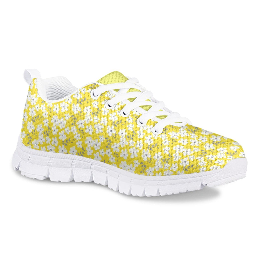 MARSVOVO Walking Shoes for Boy Girl Flexible Athletic Lightweight Breathable Girl Running Shoes Most Comfortable Classic Casual Fashion Non Slip Play Travel Shoes Yellow Floral Printed Size 13 US