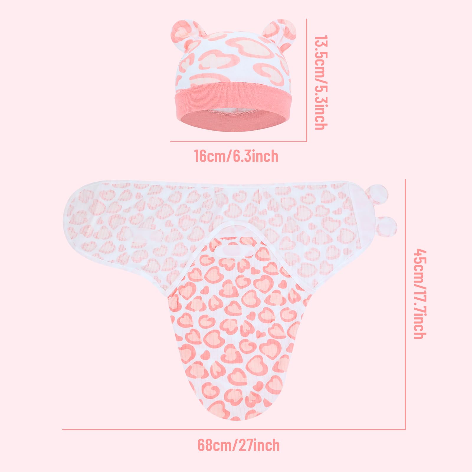 Cinaci 2 Pack Adjustable Soft Cotton Blend Newborn Baby Receiving Swaddle Blankets Sleep Sacks with Nursery Hats Caps Beanies Bonnets for Baby Girls Boys Newborns Infants