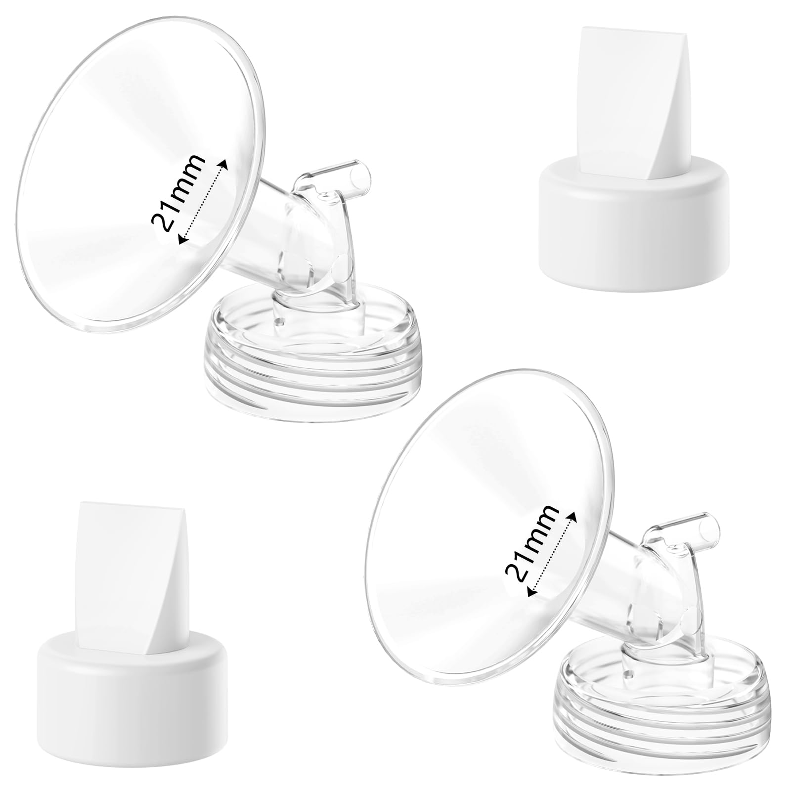 4pack Breast Pump Parts, 2pcs 21mm Flange and 2pcs Duckbill Valves for Spectra/Motif Luna/Amada MYA Breast pumps Parts, for Spectra S2 S1 9 Plus Parts, Replace to Spectra Flange Spectra Duckbill Valve
