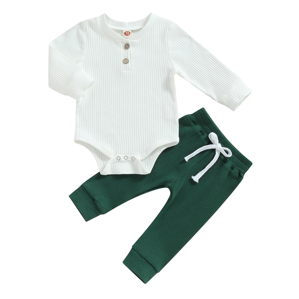 MA&BABY Newborn Baby Boy Clothes Ribbed Knit Long Sleeve Romper Pants Set
