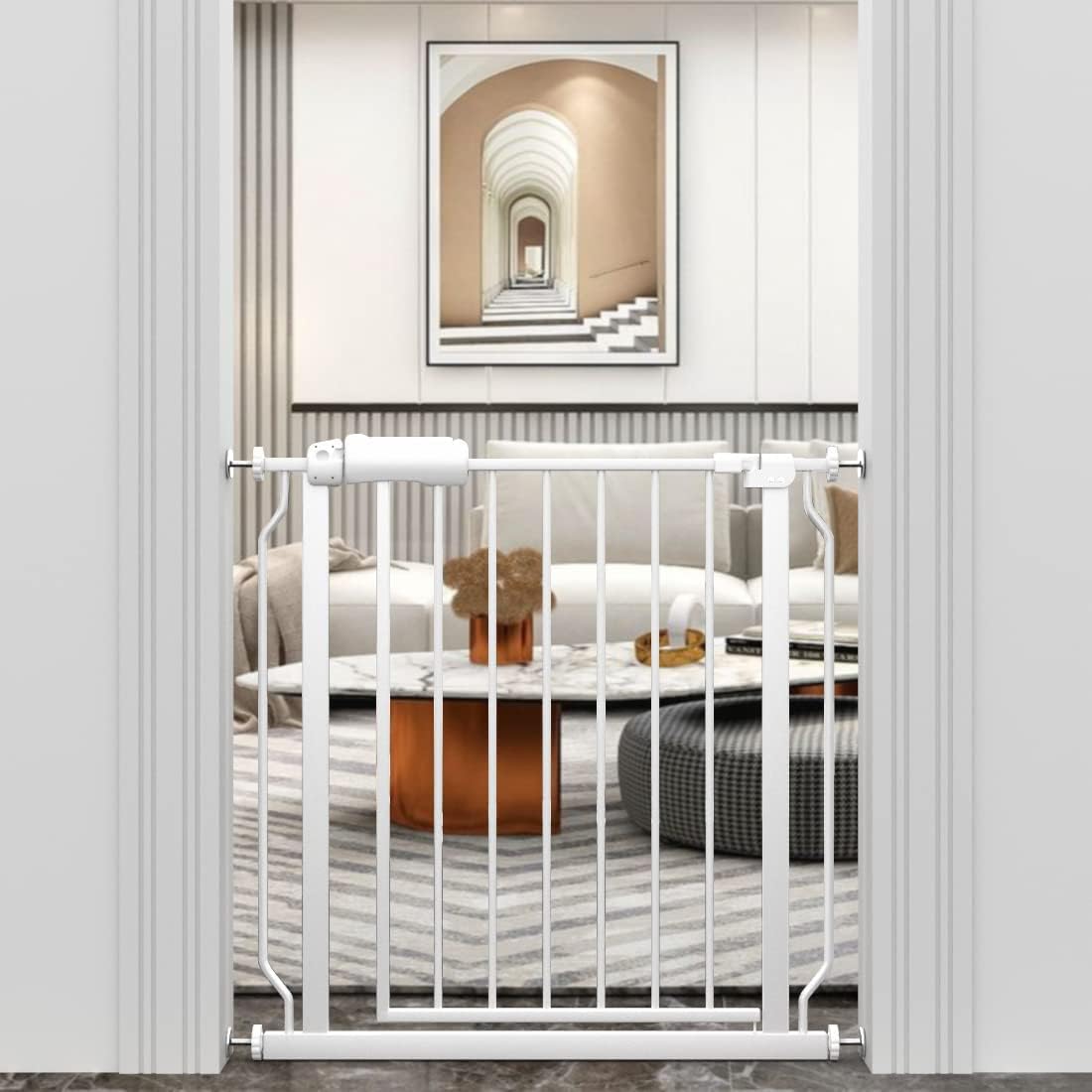WAOWAO 29.13-33.82" Extra Wide Baby Gate Pressure Mounted 30" Tall White