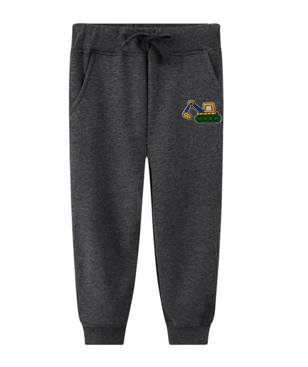 LOKTARC 2 Pack Toddler Boys Pants Drawstring Sweatpants Kids Active Cotton Jogger Pants Excavator DGrey + LGrey 2-3Years