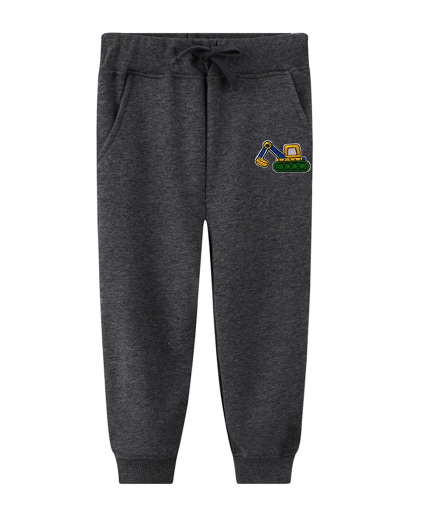 LOKTARC 2 Pack Toddler Boys Pants Drawstring Sweatpants Kids Active Cotton Jogger Pants Excavator DGrey + LGrey 2-3Years