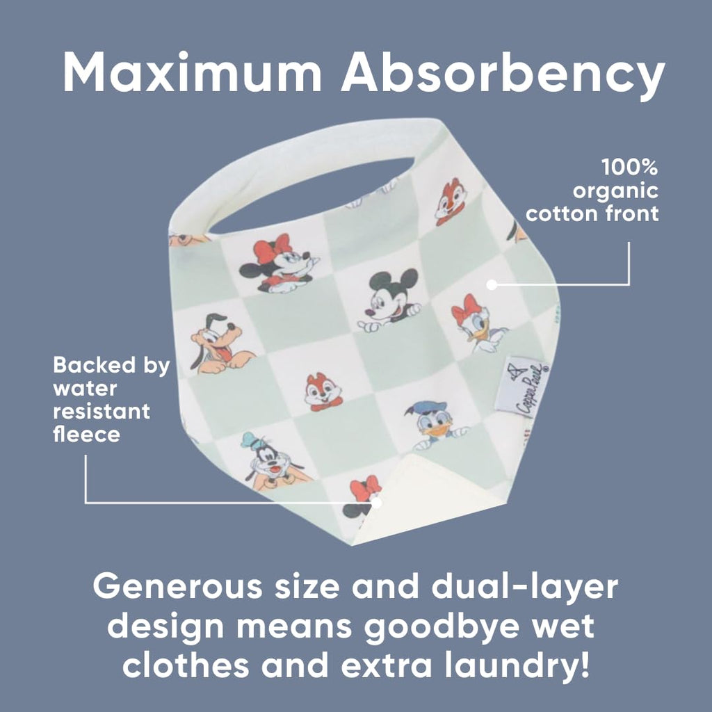 Copper Pearl Baby Bibs for Baby Boy or Girl – Bandana Drool Bibs for Teething, Absorbent Bibs for Eating, Newborn to Toddler, 4 Pack, Mickey Mouse & Friends