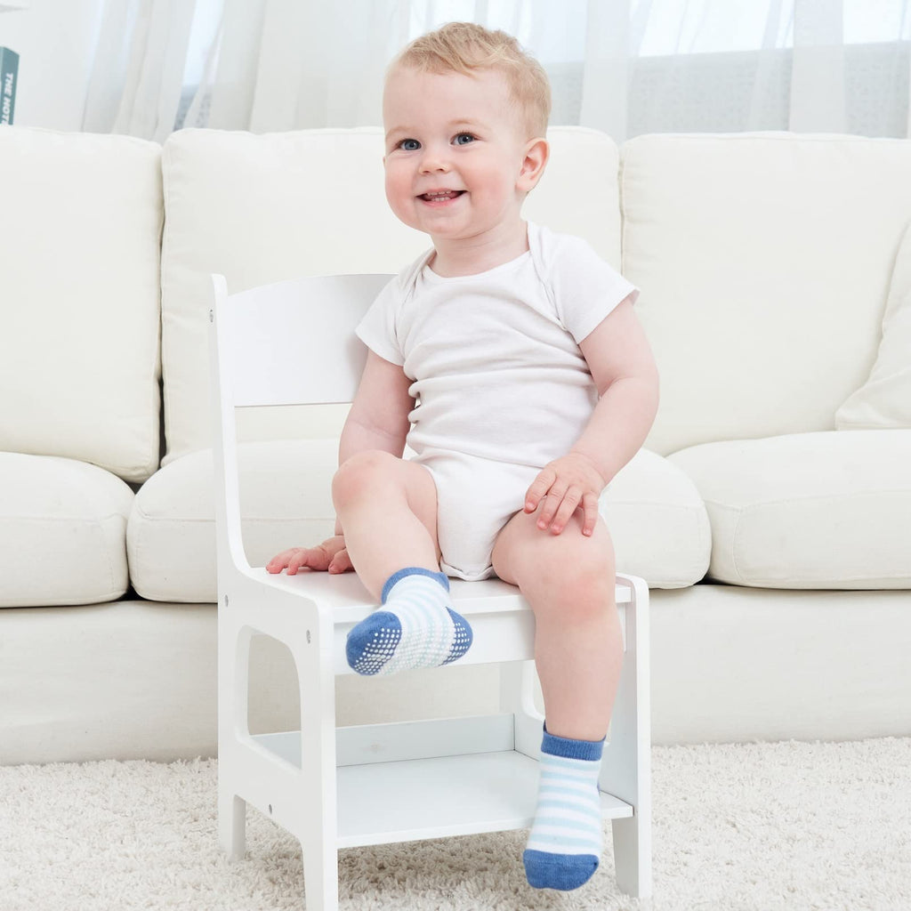 ZAPLES Baby Boys Non Slip Grip Ankle Socks with Non Skid Soles for Infants Toddlers Kids, Boy Stripes, 4-7 Years