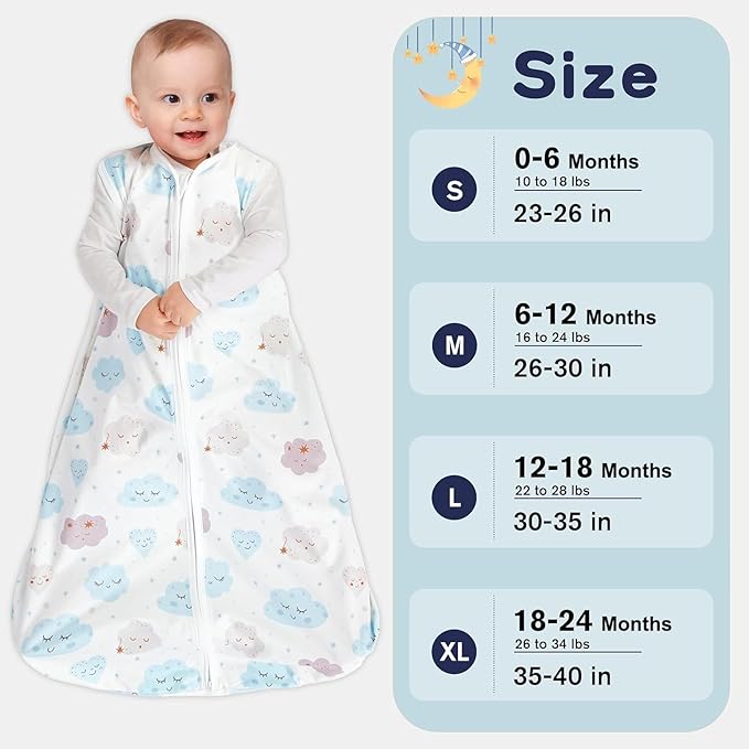3 Pack Baby Sleep Sack 12-18 Months 100% Rayon Cotton Baby Sleeping Bag 2-Way Zipper Toddler Wearable Blankets Comfy Stretchy Lightweight TOG 0.3 （Purple&Clouds&Starry Sky）