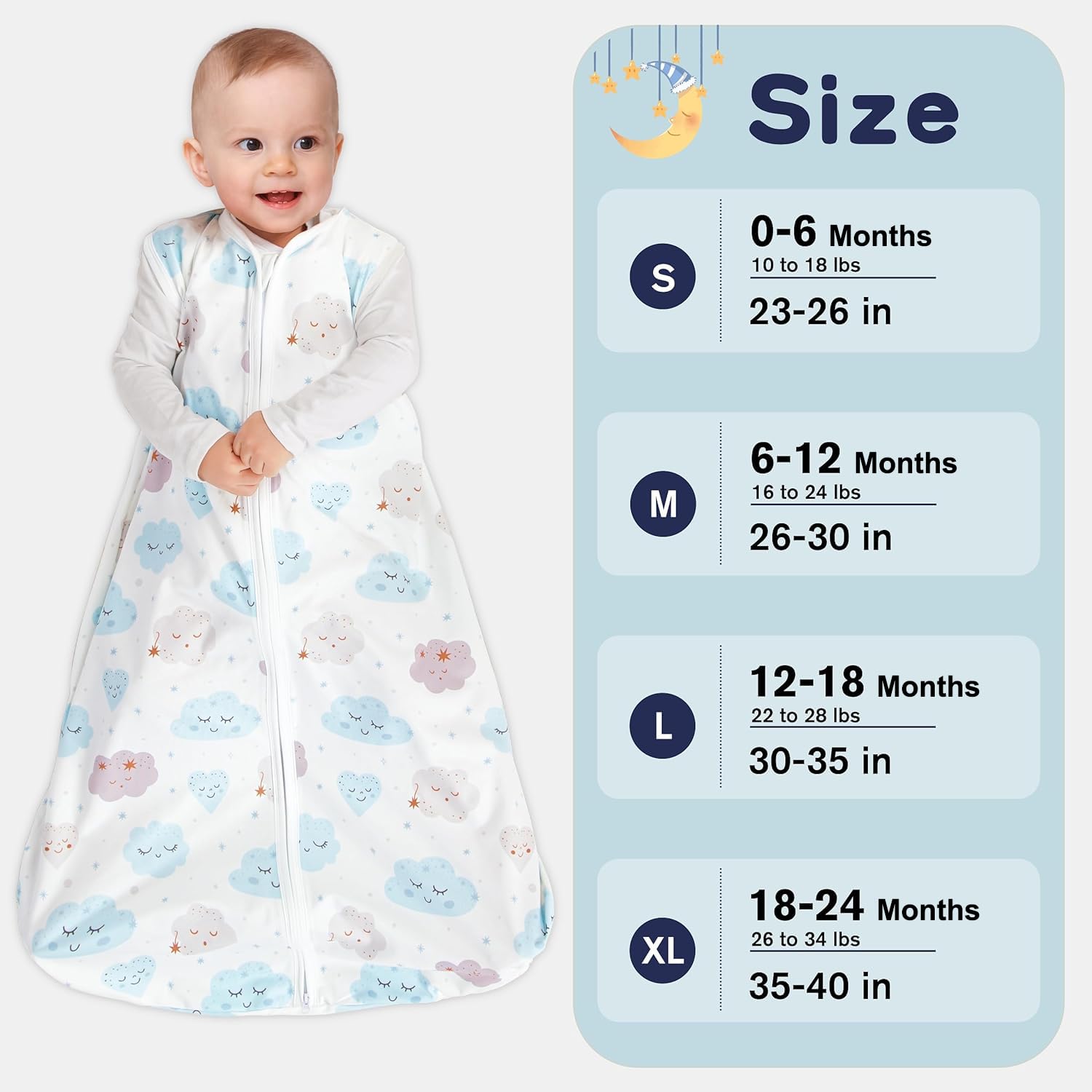 BSTOPPT 3 Pack Baby Sleep Sack 6-12 Months 100% Rayon Cotton Baby Sleeping Bag 2-Way Zipper Toddler Wearable Blankets Comfy Stretchy Lightweight TOG 0.3 （Purple&Clouds&Starry Sky）