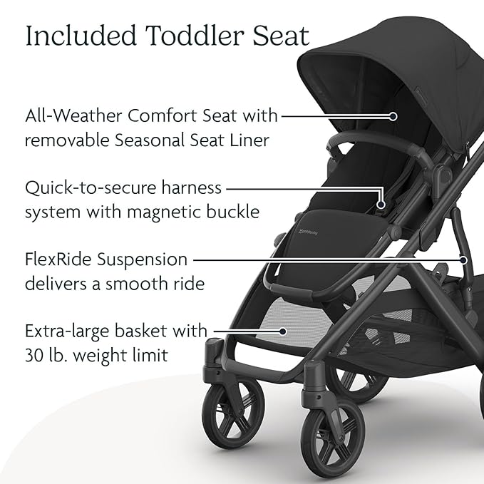 UPPAbaby Vista V3 Stroller + Bassinet V3 - Convertible Single-to-Double Stroller System- Bassinet, Toddler Seat, Bug Shield, Rain Shield Included - Jake (Charcoal/Carbon Frame/Black Leather)