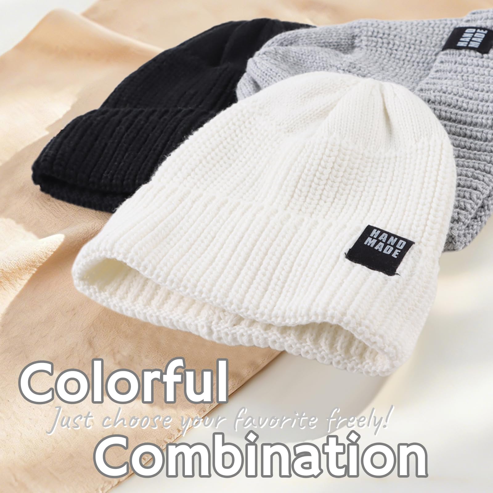 JANGANNSA Simple Knitted Baby Beanie Hip-Hop Boys Winter Hat Toddler Kids Bonnet for Girls 0-5Y (Black+Light Gray+White, S)