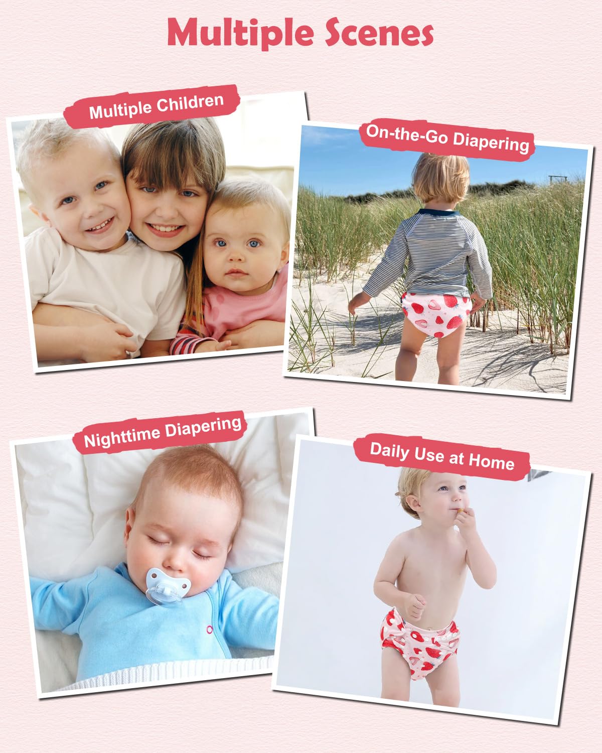 Babygoal Baby Cloth Diaper 6 Pack with 6pcs Inserts and Wet Bag for Fitted Diapers and Prefolds, Adjustable and Reusable Covers for Toddler Boys and Girls